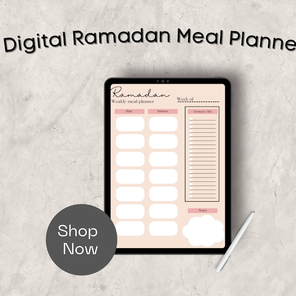 Digital Ramadan Meal Planner, Ramadan Planner, Instandt Digital Download, Weekly Ramadan Meal Planner, Weekly Meal Planner, Ramadan gift