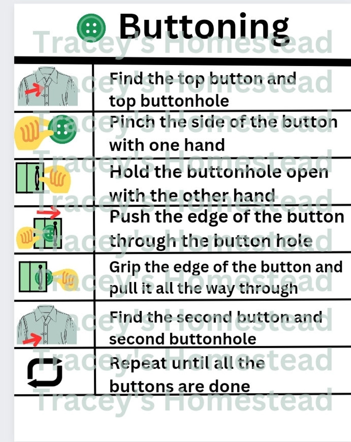 Buttoning Task Analysis Printable - Autism - Etsy