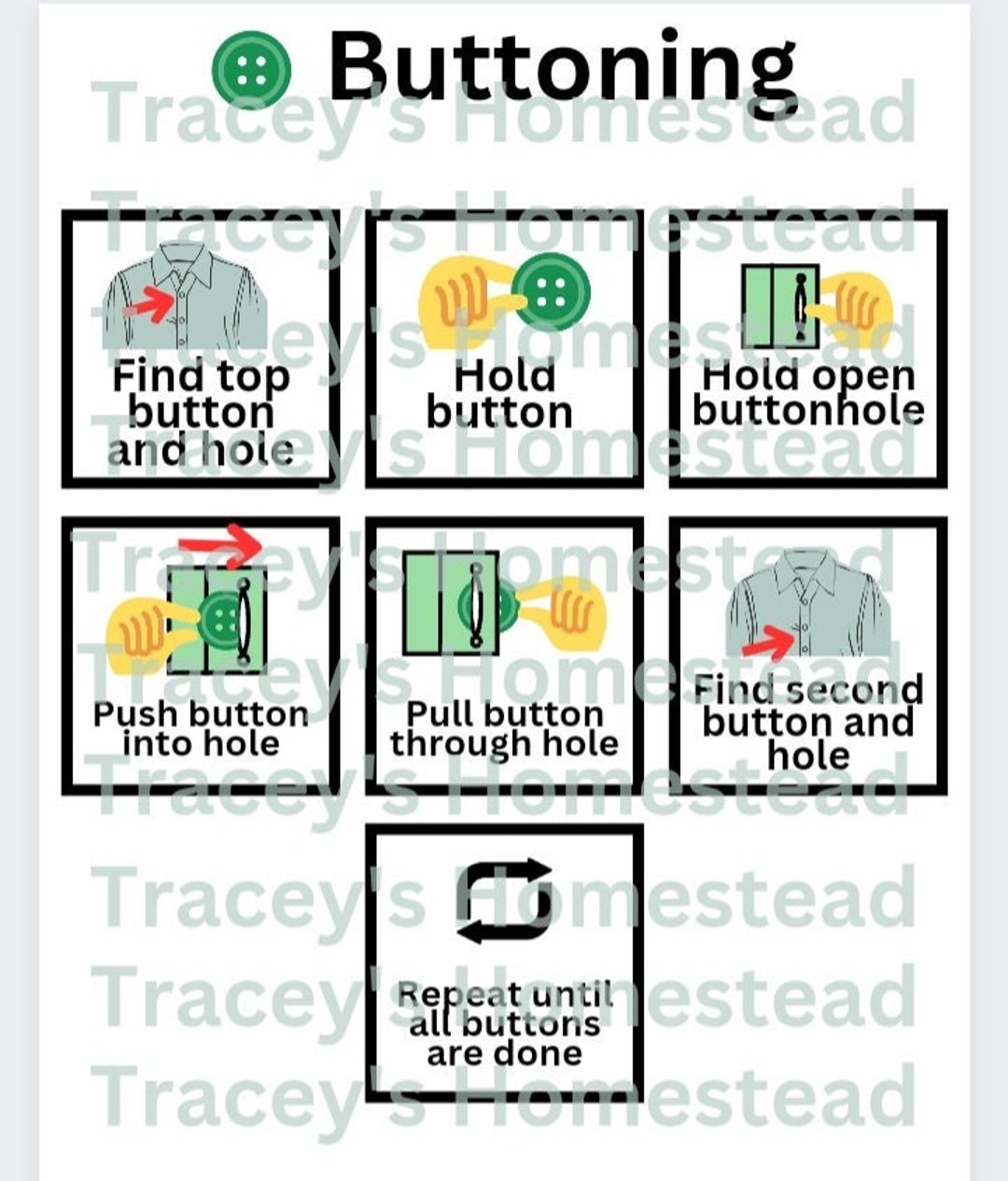 Buttoning Task Analysis Printable - Autism - Etsy