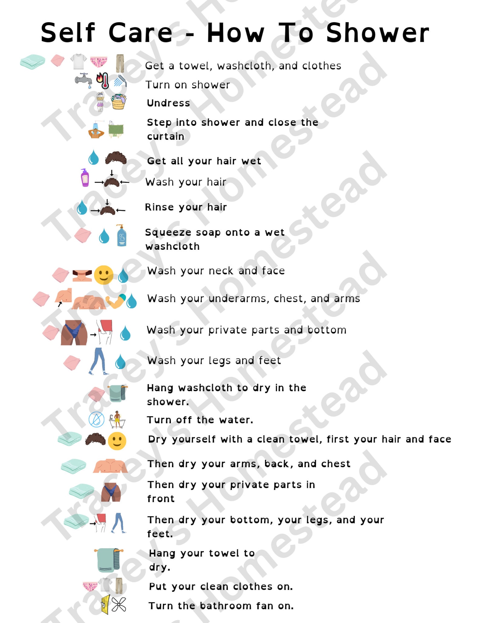 How to Shower Prompt Visual Schedule for Autism Lifeskills PEC Board Etsy