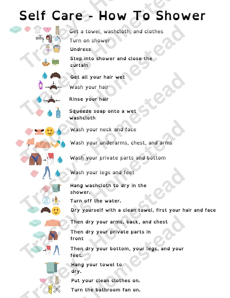 How to Shower Prompt Visual Schedule for Autism Lifeskills PEC Board Etsy