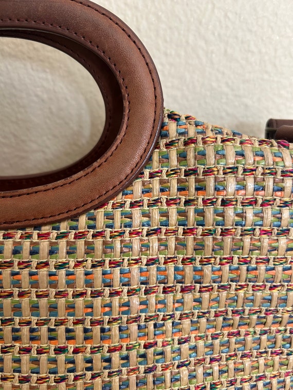 Vintage Fossil Multicolor Straw Hand Carry Purse … - image 2