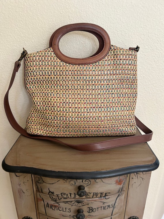 Vintage Fossil Multicolor Straw Hand Carry Purse … - image 1
