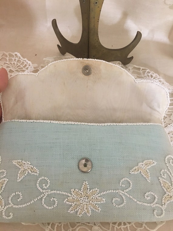 Vintage Beaded Clutch Ice Blue Handbag Made in Fr… - image 3