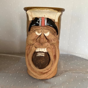 Vintage  Jac Genovese Large Football Funny Face Mug Clay Art