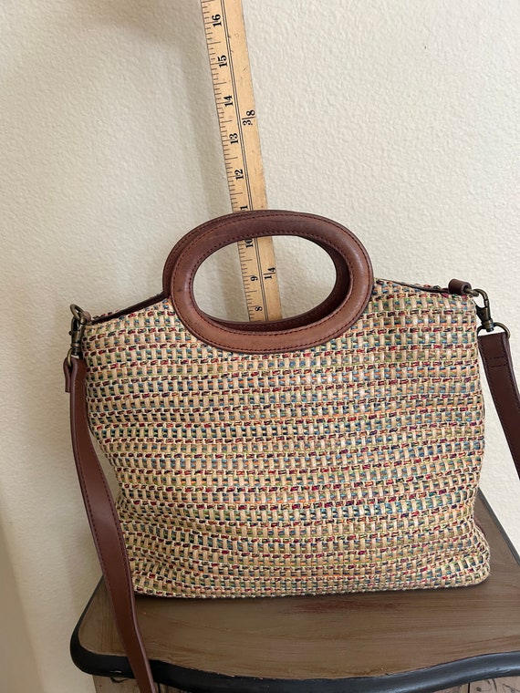 Vintage Fossil Multicolor Straw Hand Carry Purse … - image 5