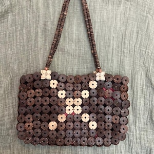 Vintage Coconut Shell Button Handmade Handbag