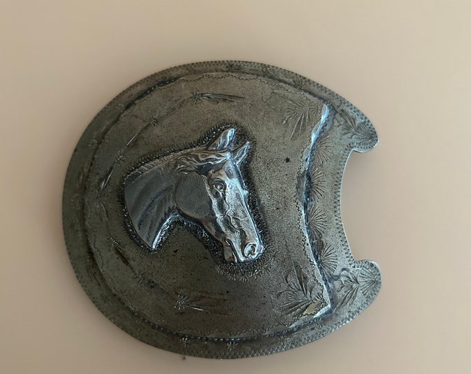 Vintage German Silver Belt Buckle Horse Head Horseshoe