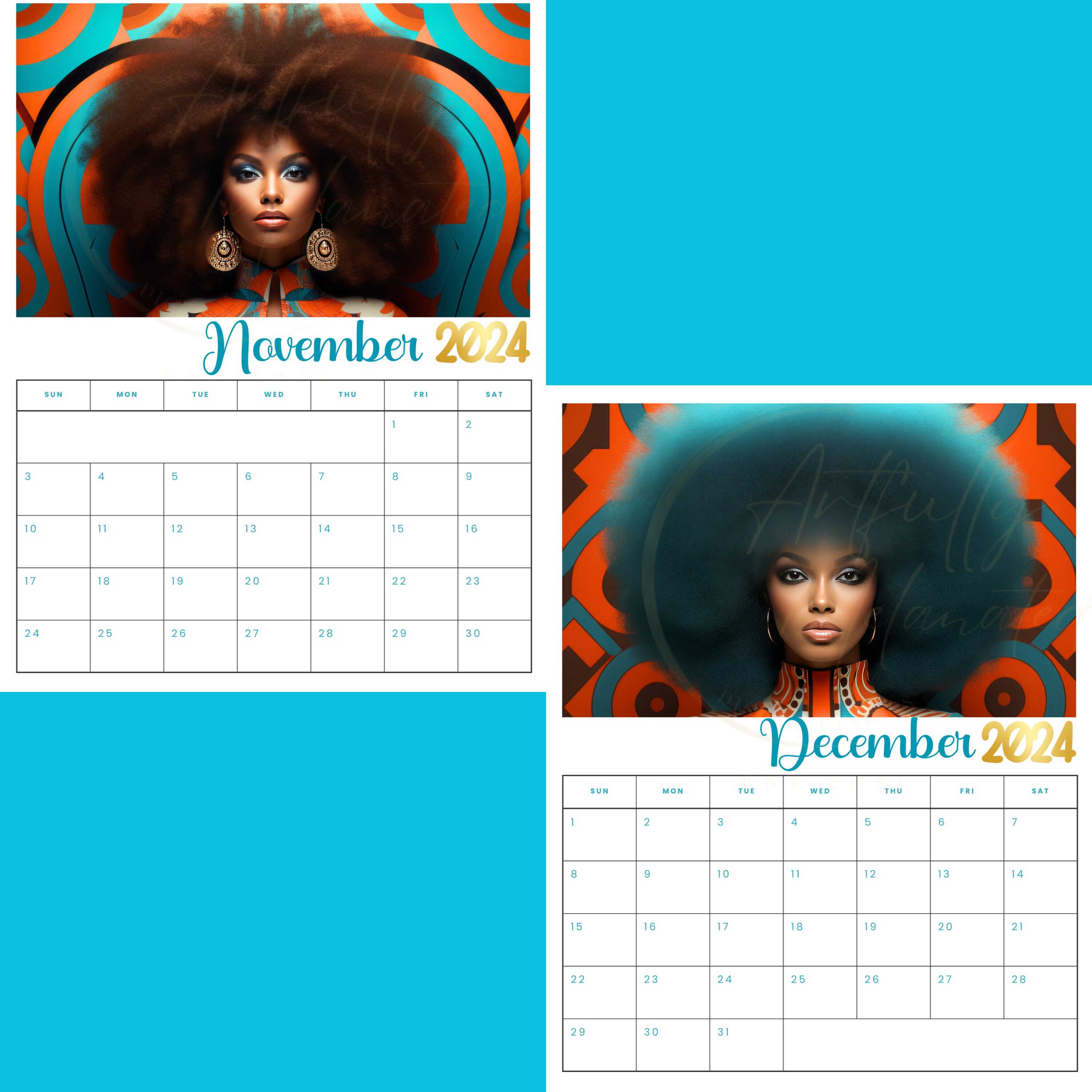 Teal Queens 2024 Monthly Calendar Stay Organized and Stylish Instant