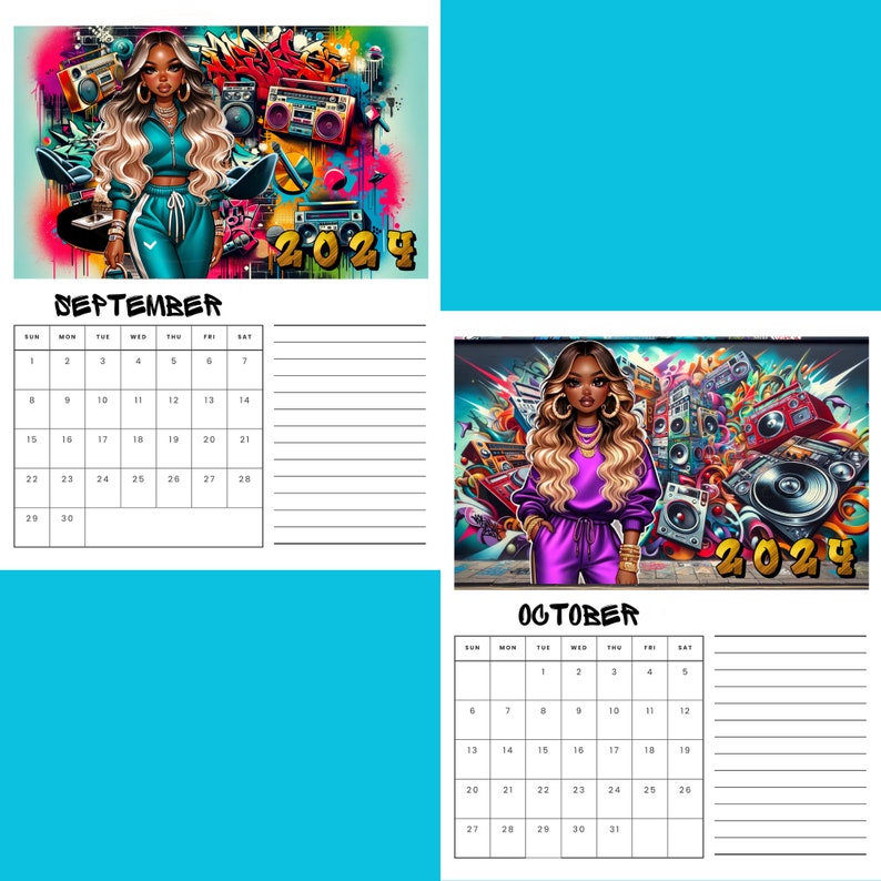 Graffiti Babes 2024 Monthly Calendar Stay Organized and Stylish Instant