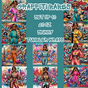 グラフィティ ベイブス タンブラー ラップ | 20 オンス スキニー タンブラー | 高解像度 PNG | 昇華デザイン | 商用利用 | 10 個セット