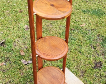 Vtg 38" Pie Plant Stand Hand Made Crafted Solid Wood 3 Tier Display Shelf Shelves Folds Wooden Farmhouse Food Multi Use