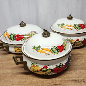 1970's Enameled Cookware- Set of 3