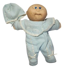 Vtg 1980's Cabbage Patch Kids Freckle Freckled Face Baby Doll Blue Sweater Original Appalachian Art Works Collectible