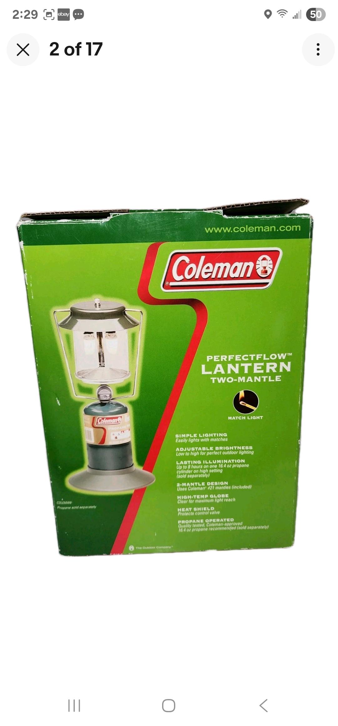 Vintage Coleman Perfect Flow Propane Lantern 2 Mantle Model 5159
