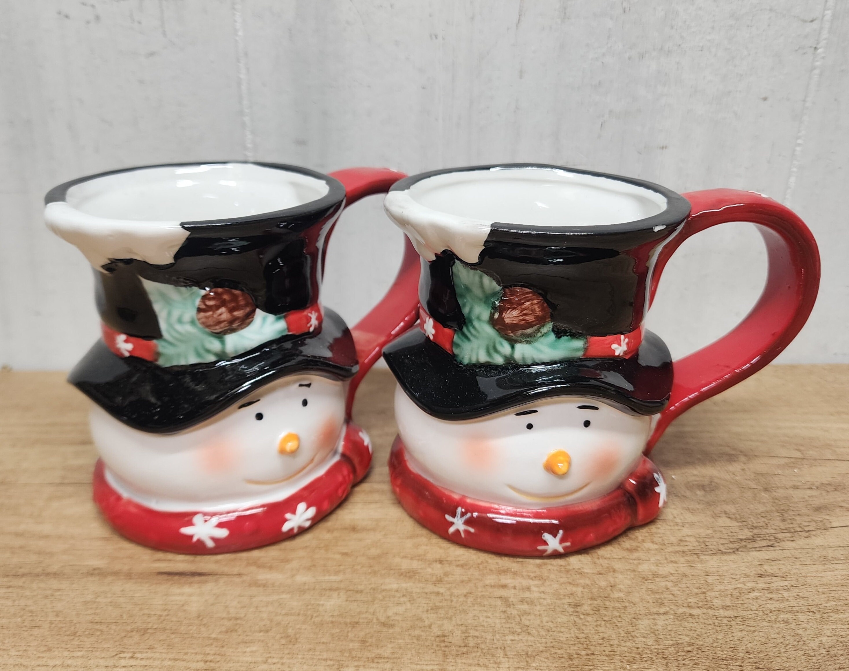 2 3D SNOWMAN Cups Mugs Vintage New Christmas Holiday Winter Cocoa