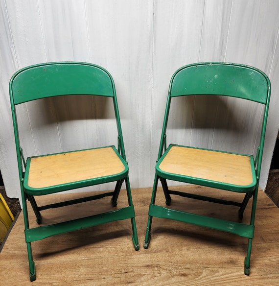 椅子 vintage folding chair 2 Vintage 1950s Industrial Metal Green Children's Folding