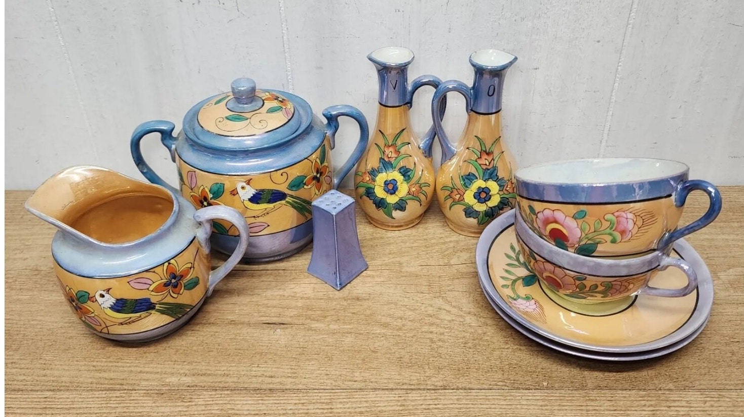 最先端 10 Piece Lusterware Kitchen Set Sugar Creamer Oil Vinegar アンティーク雑貨