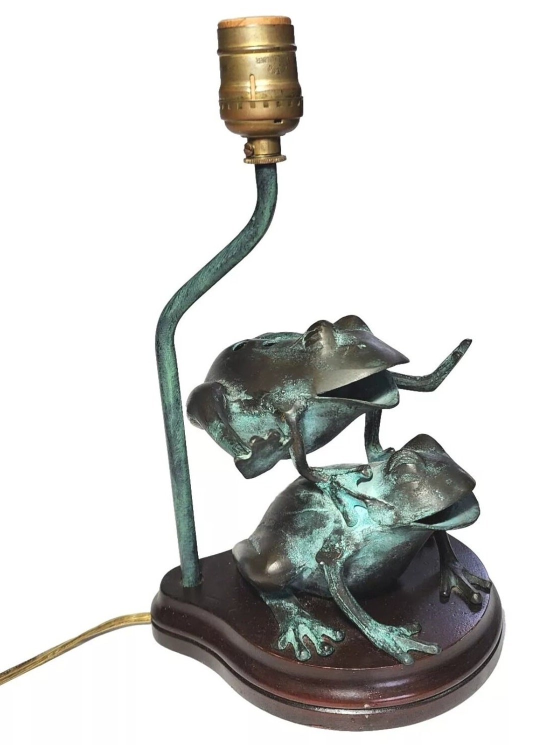 Vintage Heavy Metal Bronze Frog Frogs Jumping Leaping Accent Table Lamp