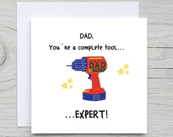 Divertida tarjeta del Día del Padre "Experto en herramientas"