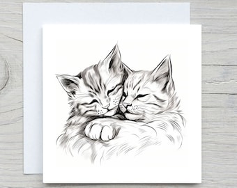 Cats Cuddling , Anniversary card ,Valentines Day card ,Wedding card, cat love, Wedding anniversary , cat cuddle, to partner, to friend