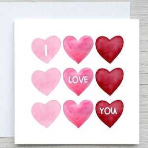 Happy Anniversary Card, I love you, Watercolor Hearts card. Happy Valentine&#39;s Day Card, romantic card, i love you card, valentines day card