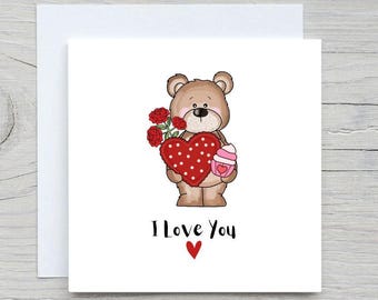 Carte Saint-Valentin ours en peluche : carte amour romantique