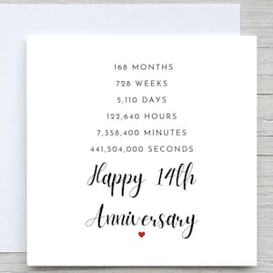 Carte d&#39;anniversaire, carte d&#39;anniversaire personnalisée, carte du 14e anniversaire, anniversaire ivoire, 14 ans ensemble anniversaire de mariage