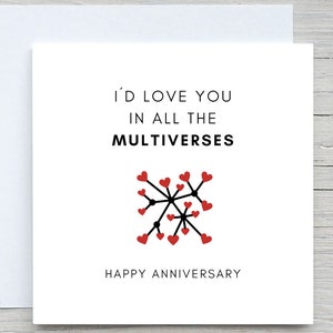Romantische jubileumkaart, ik zou van je houden in alle multiversa, gepersonaliseerde jubileumkaart, romantische jubileumkaart, jubileumcadeau