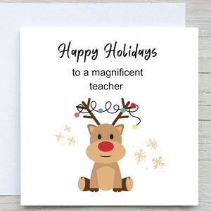 Carte de Noël personnalisée pour professeur, jolie carte de renne, carte de joyeuses fêtes, cadeau de Noël pour professeur, d'un étudiant