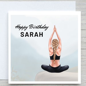 Women's Personalised Yoga Happy Birthday Handmade Card,  for her Sister Bestie Cousin, personalised Hair Style card, for bestie, sister