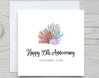 Anniversary Card, Personalised anniversary card,  35 years married card, Coral Anniversary