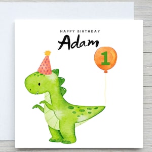 Gepersonaliseerde naam verjaardagskaart, dinosaurusverjaardagskaart, kinderverjaardagskaart, naam en leeftijdskaart toevoegen
