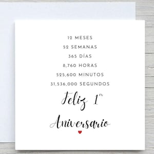 Spanish 1st Anniversary Card, Personalised anniversary card, First Anniversary card, cute first anniversary gift, for her, for him