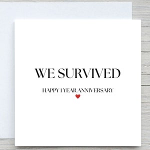 Verjaardagskaart, We Survived 1 Year, 1E ANNIVERSARY, voor haar, voor hem, liefdeskaart, romantische kaart