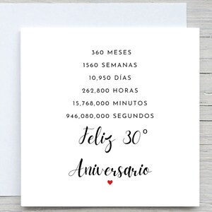 Spanish 30th Anniversary Card, Personalised anniversary card,  30 years married card, Pearl Anniversary