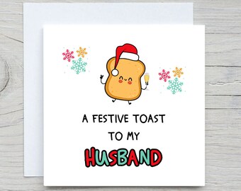 Feestelijke toastkerstkaart voor echtgenoot