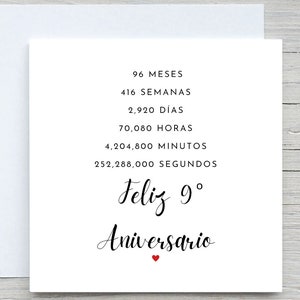 Tarjeta del noveno aniversario, tarjeta de aniversario personalizada, tarjeta del noveno aniversario, aniversario de cerámica, aniversario de bodas de 9 años juntos