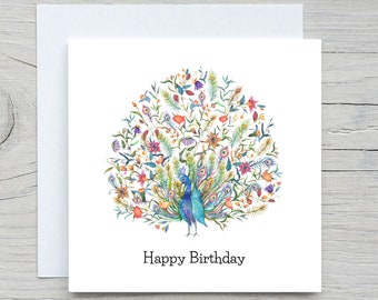 Birthday Card, Peacock card, Happy Birthday card, Bright Colorful Birthday card, for friend card, bestie card, colorful birthday card,