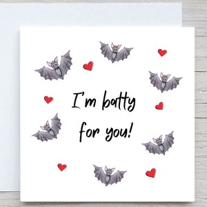 Carte d'Halloween heureux, jolie carte de chauve-souris, cartes personnalisées, je suis Batty pour vous, carte d'halloween romantique