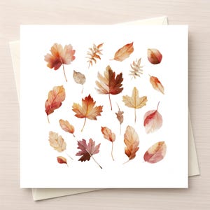 Minimalist Watercolor Fall Card: Maple & Oak Leaf Illustration