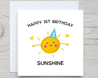 Personalized Sunshine 1st Birthday Card, Sun Party