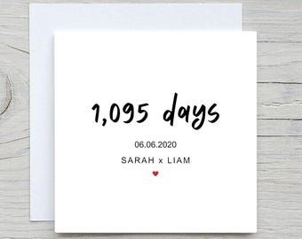 Personalized 3rd Anniversary Card, Three Year Anniversary Gift