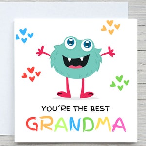 Carte d'anniversaire, carte mignonne pour grand-mère, meilleure carte grand-mère jamais, pour carte d'anniversaire grand-mère, carte de fête des mères, carte monstre mignon