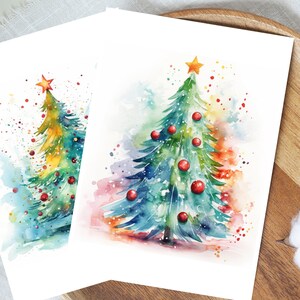 6x biglietti di Natale acquerellati, biglietto artistico albero invernale, set di cartoline di Natale, confezione di biglietti di Natale