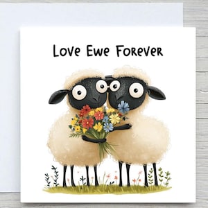 Personalisierte Jubiläumskarte für PARTNER, lustige Schafkarte, Liebe Ewe Forever, niedliche Jahrestagskarte