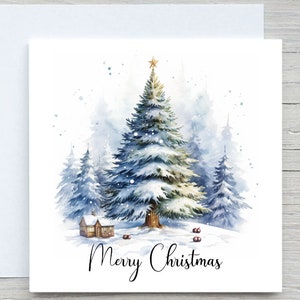 Tarjeta de Navidad personalizada, Feliz Navidad, Tarjeta de árboles de Navidad, Tarjeta de pino nevado