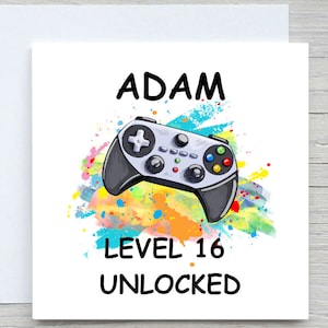 Geburtstagskarte, personalisierte Geburtstagskarte, 16.Geburtstagskarte, Geburtstagskarte für Sohn Cousin Neffe, Gaming Geburtstagskarte, Level 16 freigeschaltet