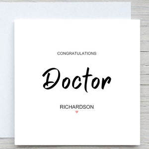 Gepersonaliseerde dokterskaart, doktersgelukskaart, gefeliciteerd, goed uitgevoerde kaart, nieuwe jobkaart, gekwalificeerde dokterskaart, doctoraatsstudent
