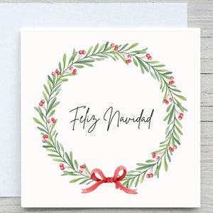 Tarjeta de Navidad personalizada, Feliz Navidad en español, Tarjeta con corona de Navidad, tarjeta de Navidad en español, feliz navidad